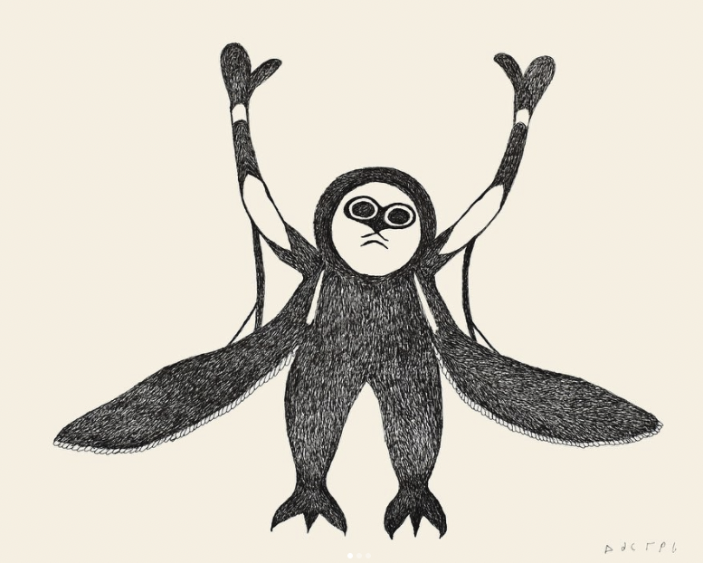 Untitled black and white transformation drawing by Inuit artist Ohotaq Mikkigak
