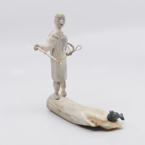 Hunter With Spear and Seal Inuit Sculpture