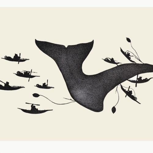 Limited edition print, Epic Whale Hunt by Inuit artist Pitaloosie Saila