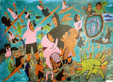 out in the land - ruth anaaqtuusi Out On The Land, limited edition print by Baker Lake Inuit artist Ruth Annuqtussi