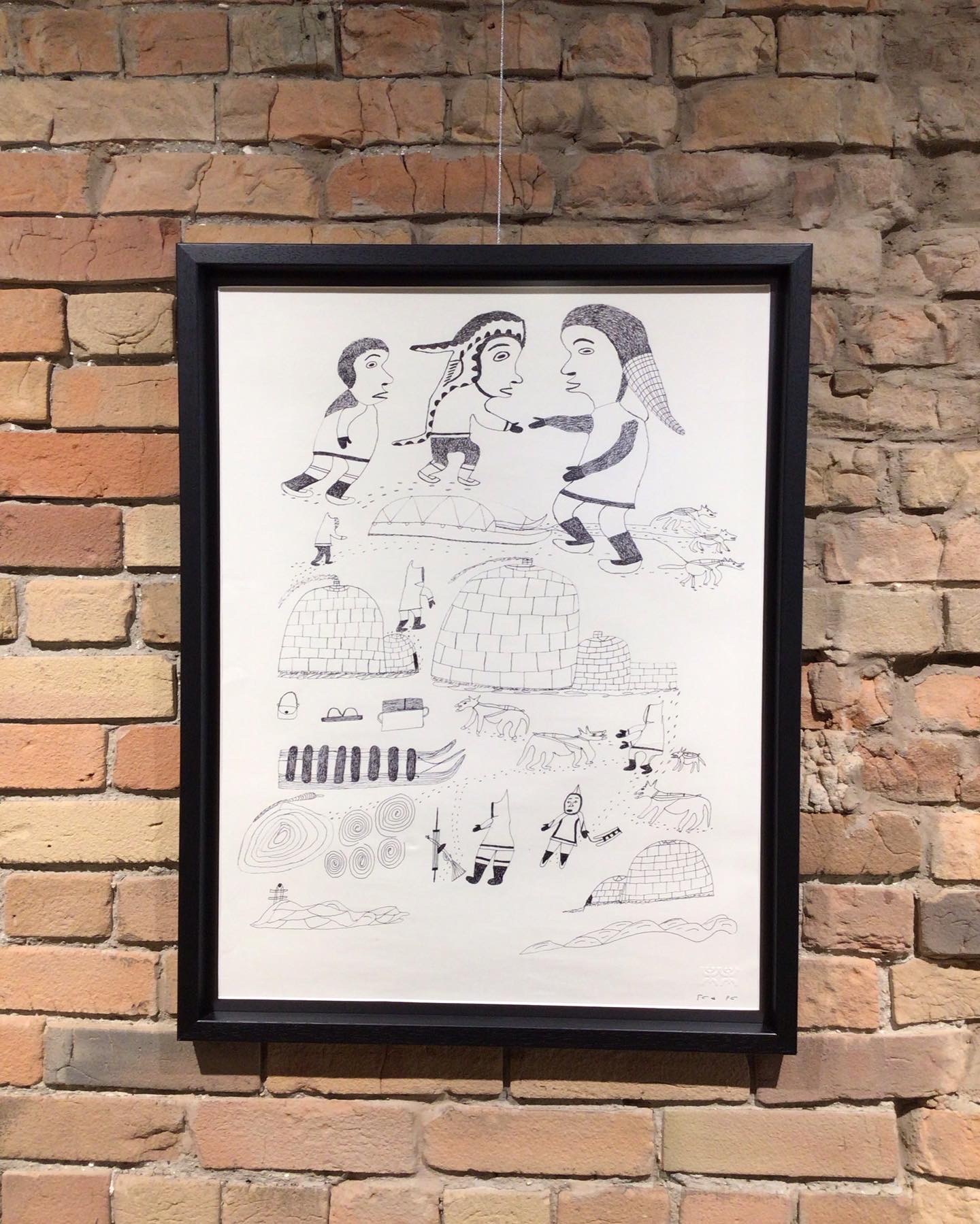 Untitled drawing (black & white landscape) by Inuit artist Meelia Kelly