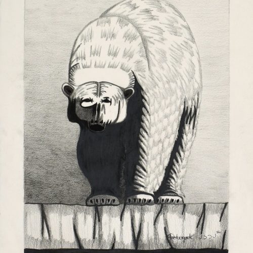 Untitled Drawing - polar bear on ice by Inuit artist Goo Pootoogook