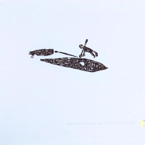 Inuit Art Print - Hunter and His Kayak by Baker Lake artist, Luke Anguhadluq
