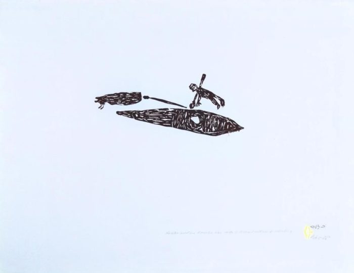 Inuit Art Print - Hunter and His Kayak by Baker Lake artist, Luke Anguhadluq