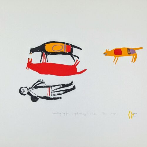 Travelling By Foot, Inuit art print by Luke Anguhadluq from Baker Lake