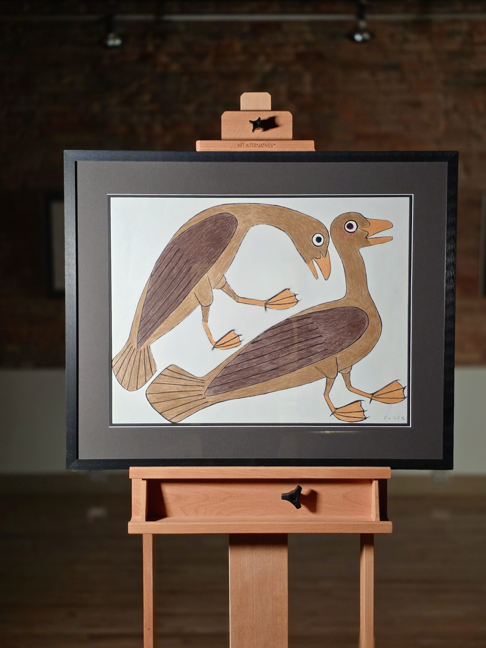 Kenojuak Ashevak original drawing of two brown birds