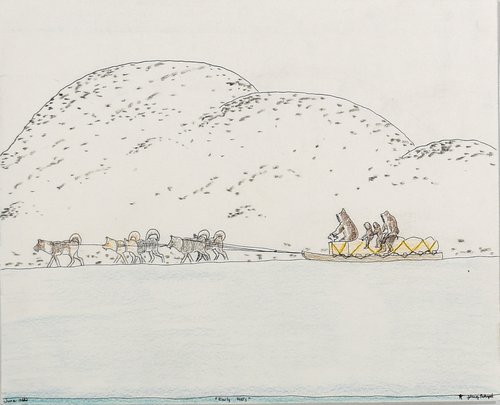 Inuit art drawing by Inuit artist Johnny Pootoogook.
