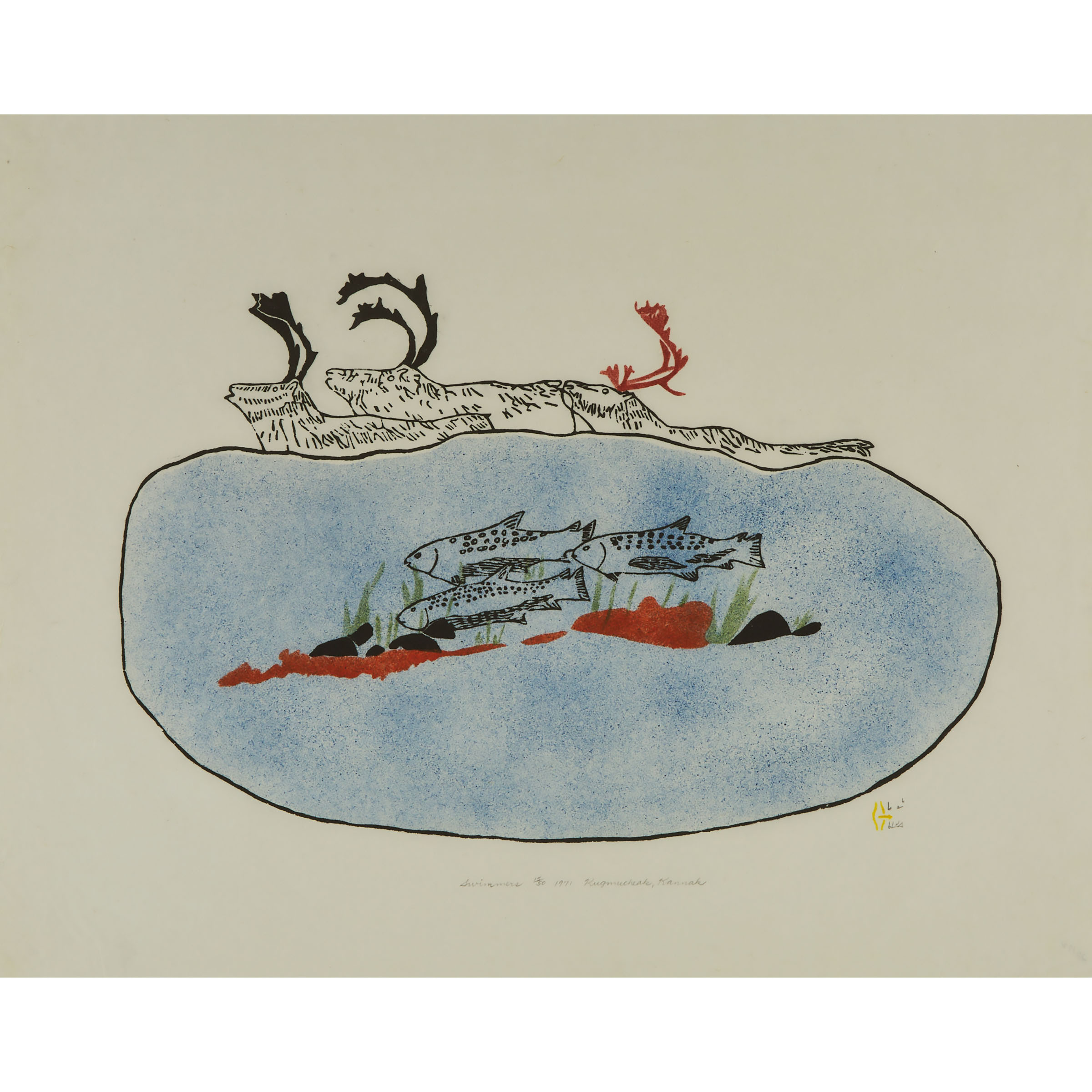 Swimmers by Inuit artist Elizabeth Kugmucheak Alooq