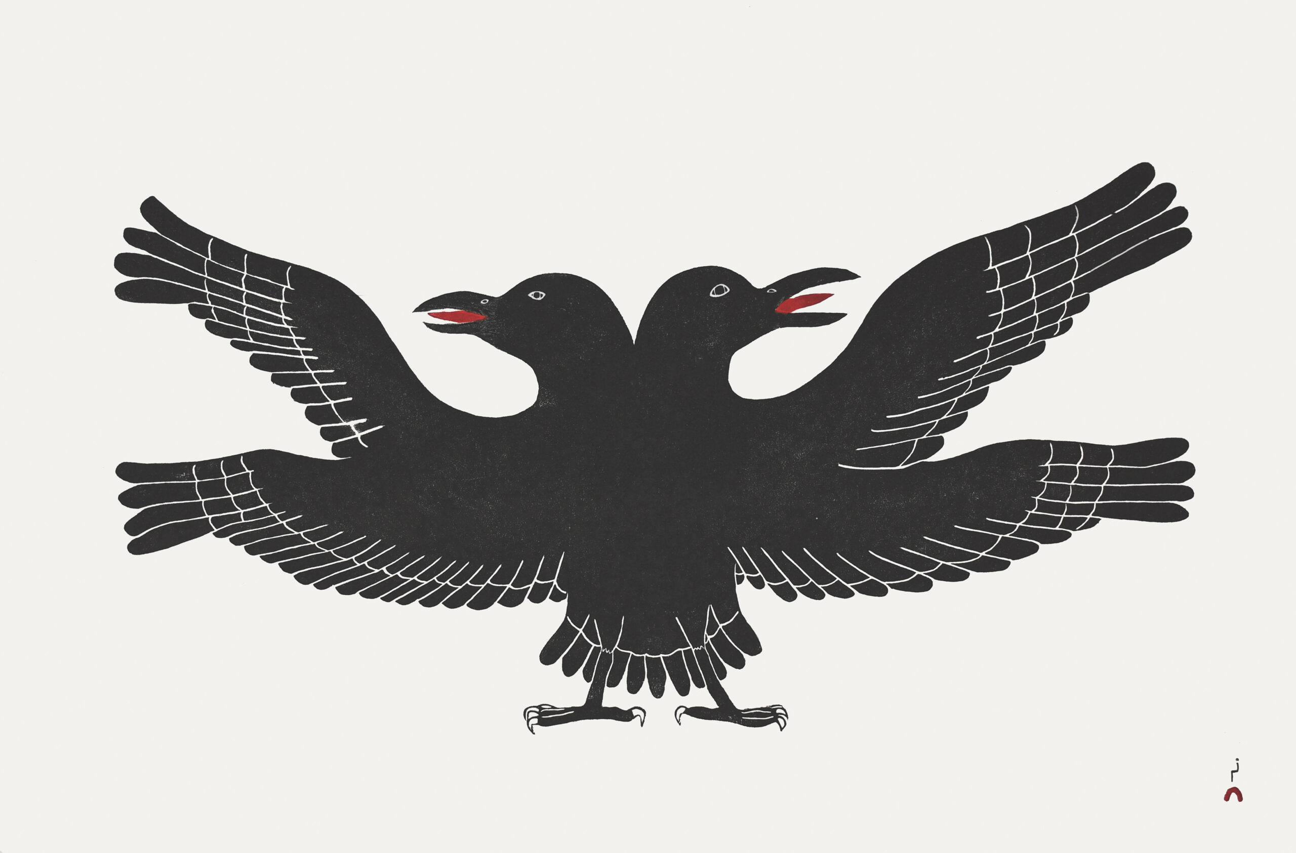 Limited Edition Print - Two Headed Raven by Inuit Artist Mathew Flaherty