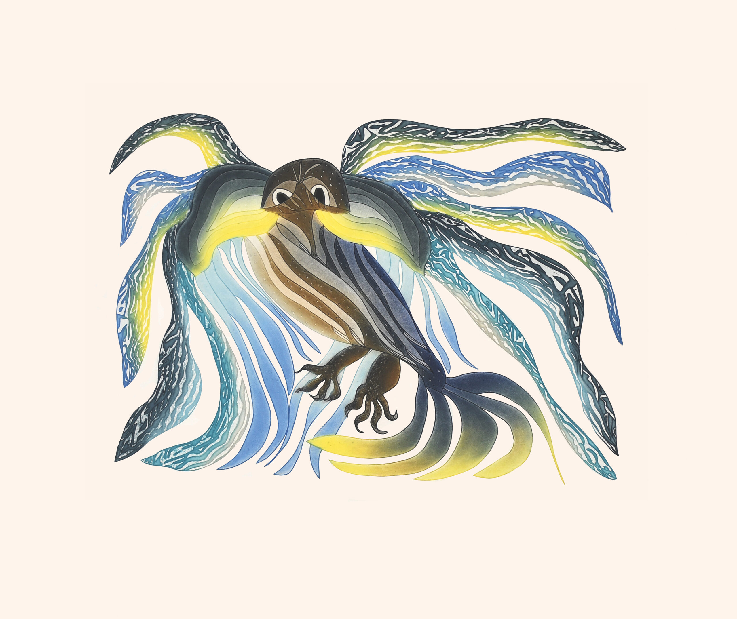 Limited Edition Print, Aquatic Owl by Inuit Artist Oooloosie Saila