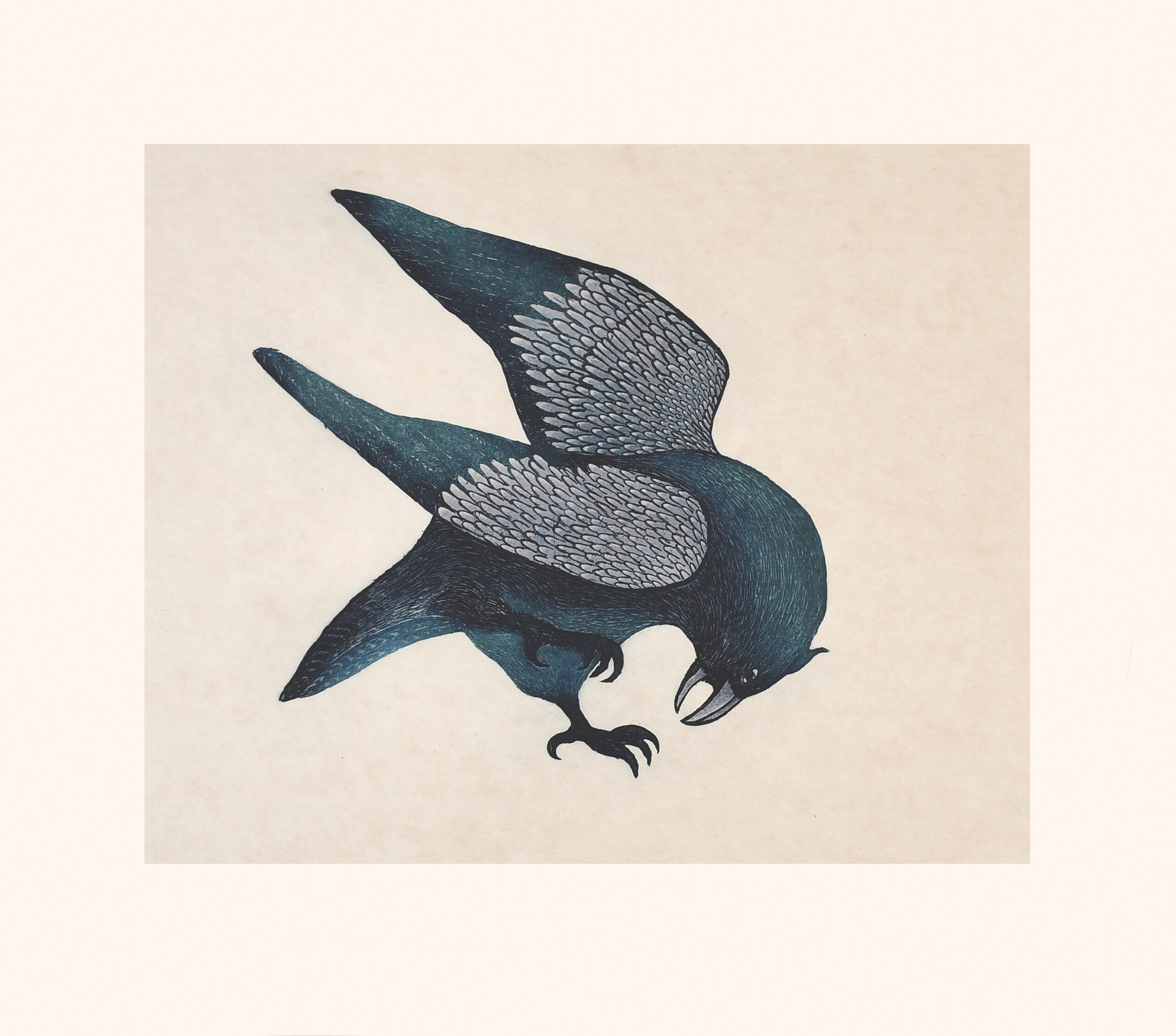 Limited Edition Print - Striking Raven by Inuit Artist Quvianaqtuk Pudlat