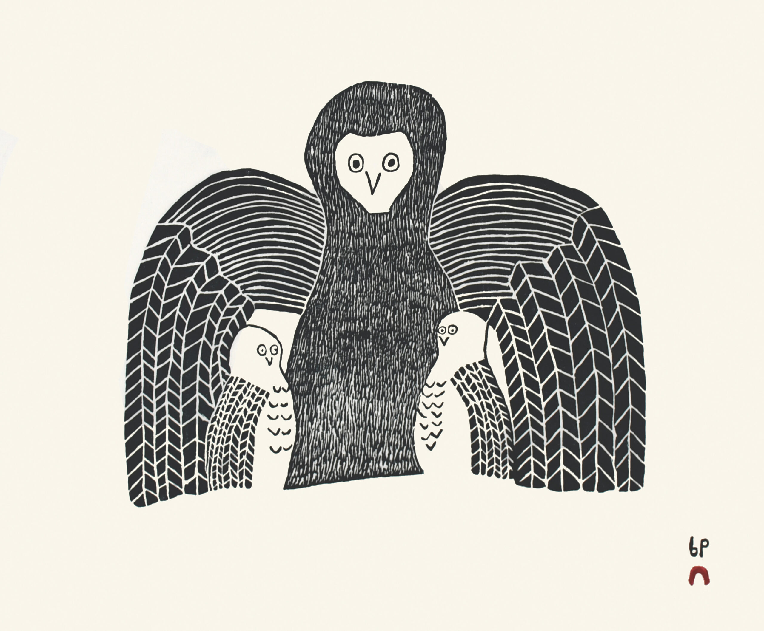 Limited Addition Print - Enfolding Owl by Inuit Artist Napachie Toonoo