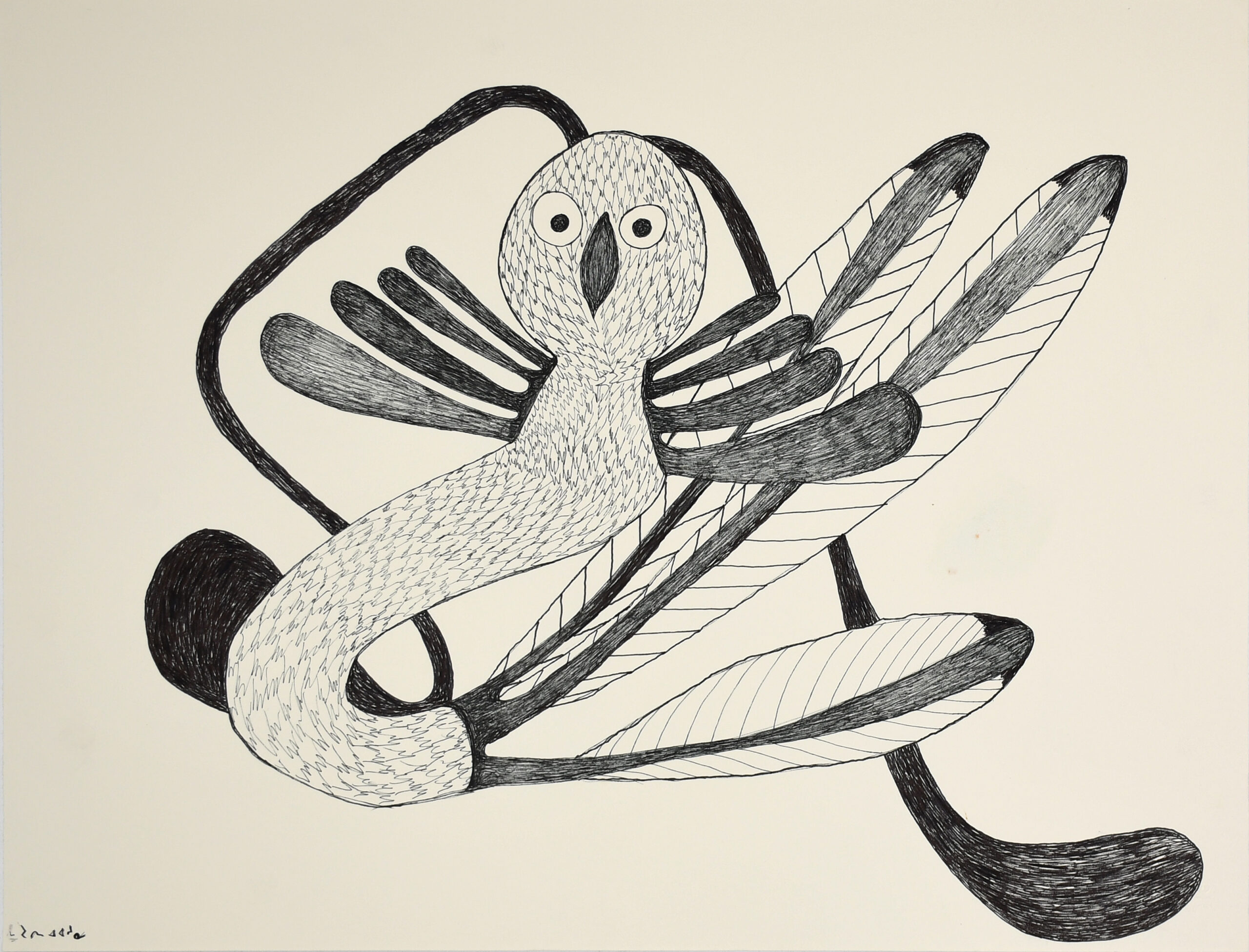 Untitled black and white drawing by Inuit artist Mayoreak Ashoona