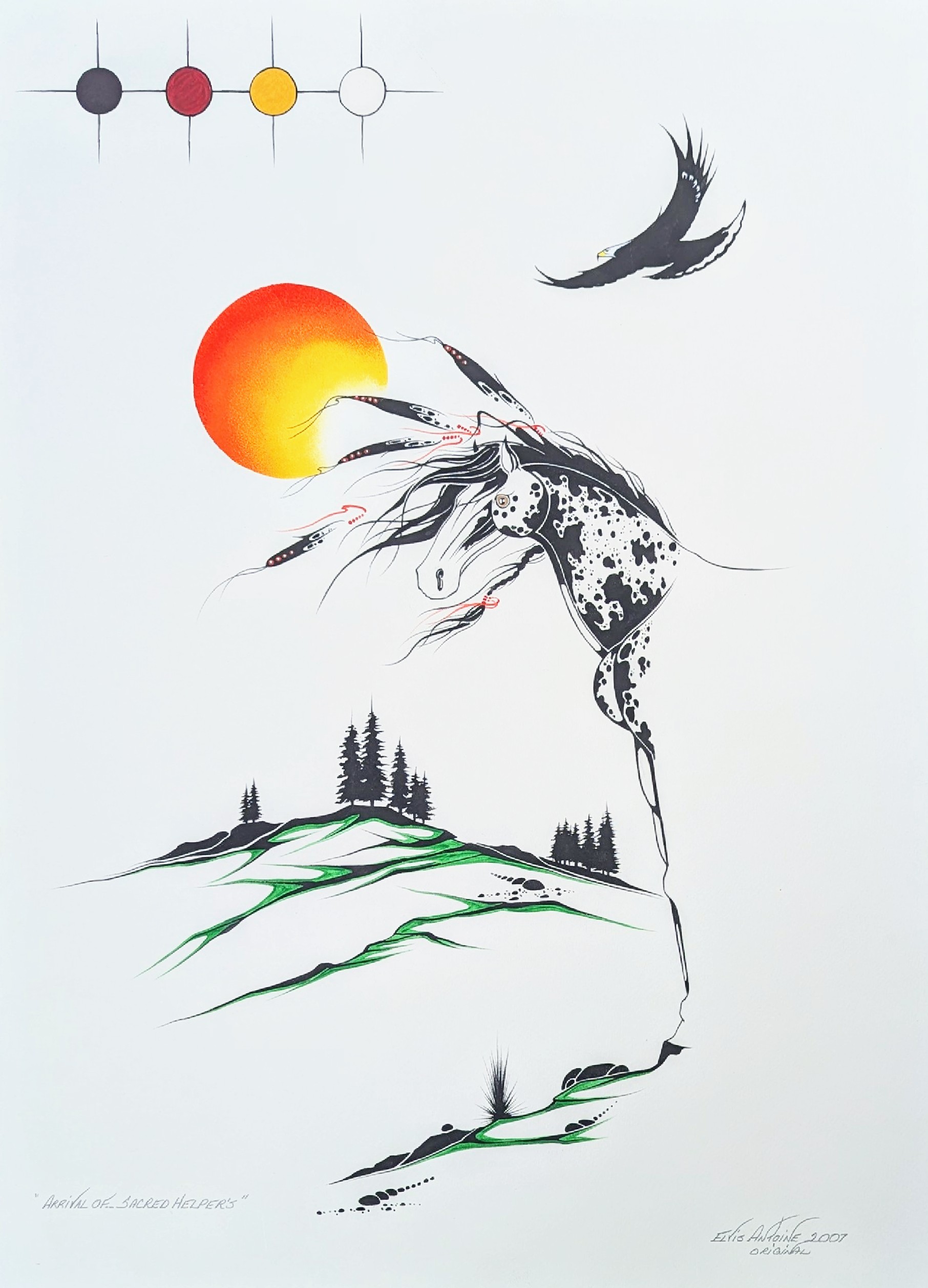 Arrival Of Sacred Helpers, painting by Indigenous artist Elvis Antoine, 2004