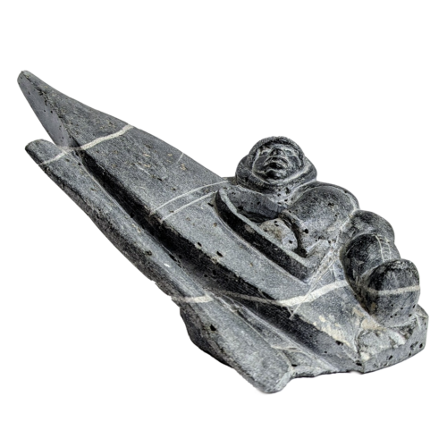 Stone sculpture titled The Sinking Of Alikammiq's Kayak by Inuit artist Alasua Amittu Davidialuk