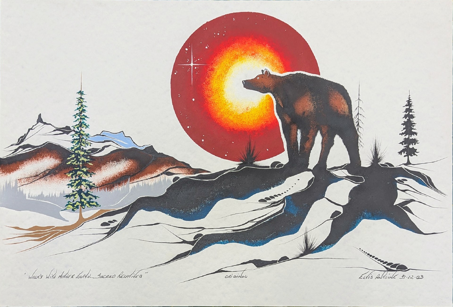 Walks With Mother Earth...Sacred Relatives, a painting by indigenous artist Elvis Antoine