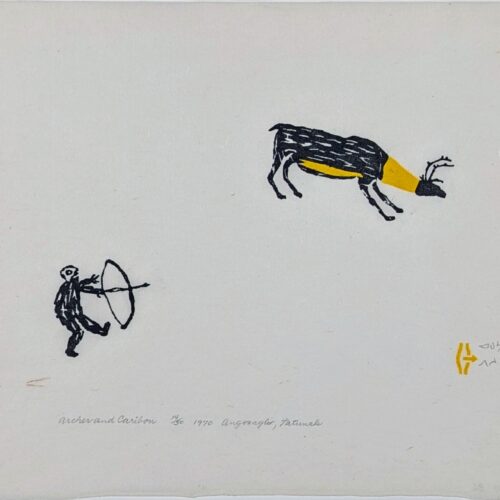 Archer and Caribou - limited edition print by Inuit artist Luke Anguhadluq from Baker Lake