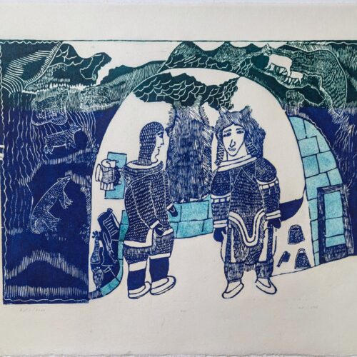 Inside The Igloo, limited edition print by Inuit artist Nancy Sevoga of Baker Lake