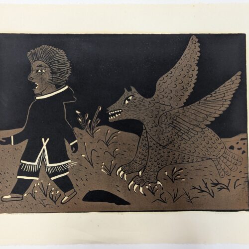Boy Frightened By The Night, limited edition print by Inuit artist Magdalene Ukpatiku of Baker Lake