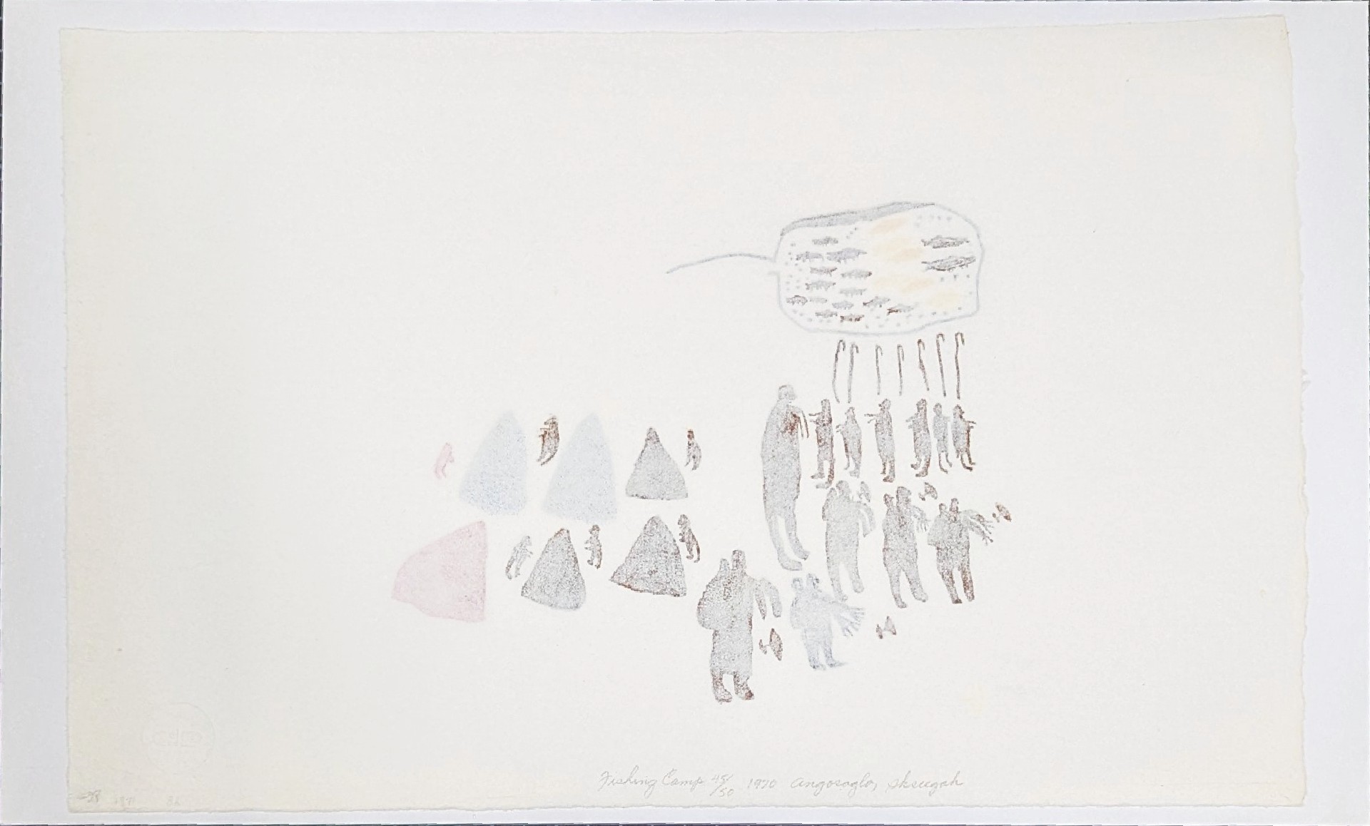 Picture of the back of limited edition Inuit art print, Fishing Camp by Luke Anguhadluq from Baker Lake