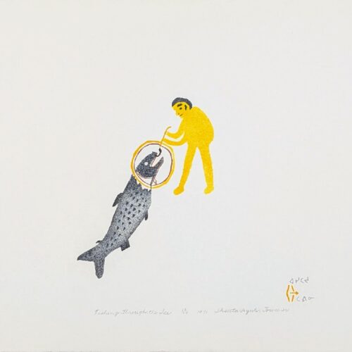 Fishing Through Ice, limited edition print by Inuit artist Luke Iksiktaaryuk of Baker Lake