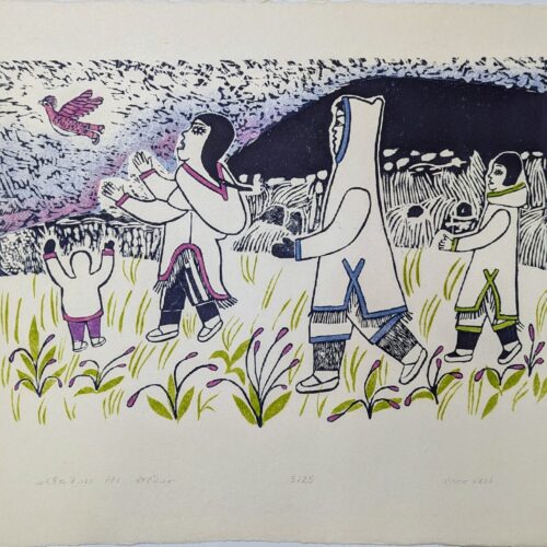 Frightened Baby Becomes A Ptarmigan, limited edition print by Inuit artisst Magdalene Uqpatiku