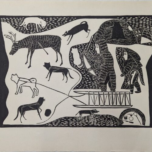 Spear, Traditional Hunting Story - limited edition print by Inuit artist Victoria Mamnguqsualuk Kayuryuk of Baker Lake