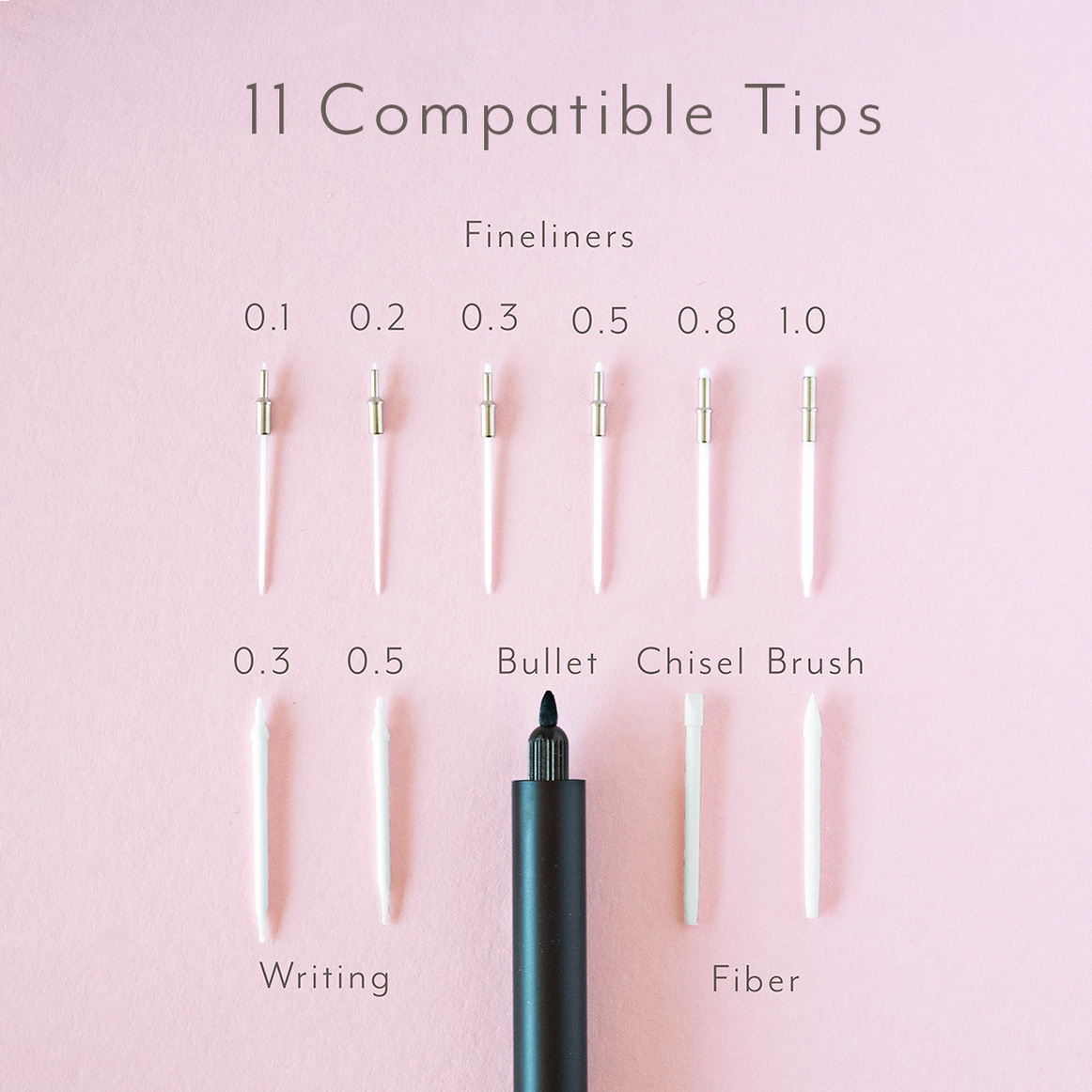 Lumos Mini infinitely refillable creative pen with 11 tips.