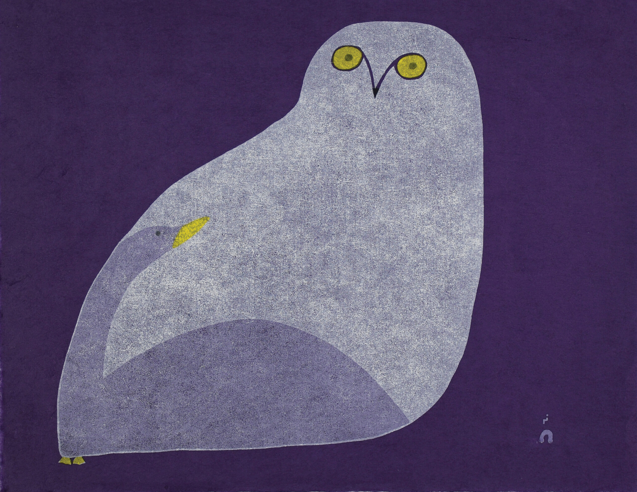 Owl Courting Goose - limited edition Inuit art print by artist Ningiukulu Teevee