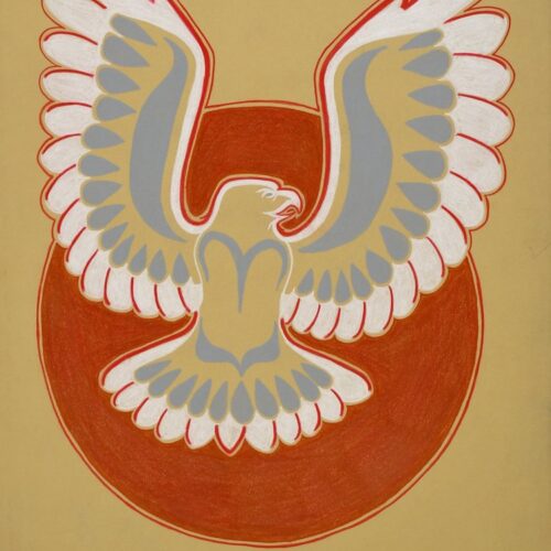 Untitled drawing (red/white bird) by Inuit artist Kiliktee Kiliktee