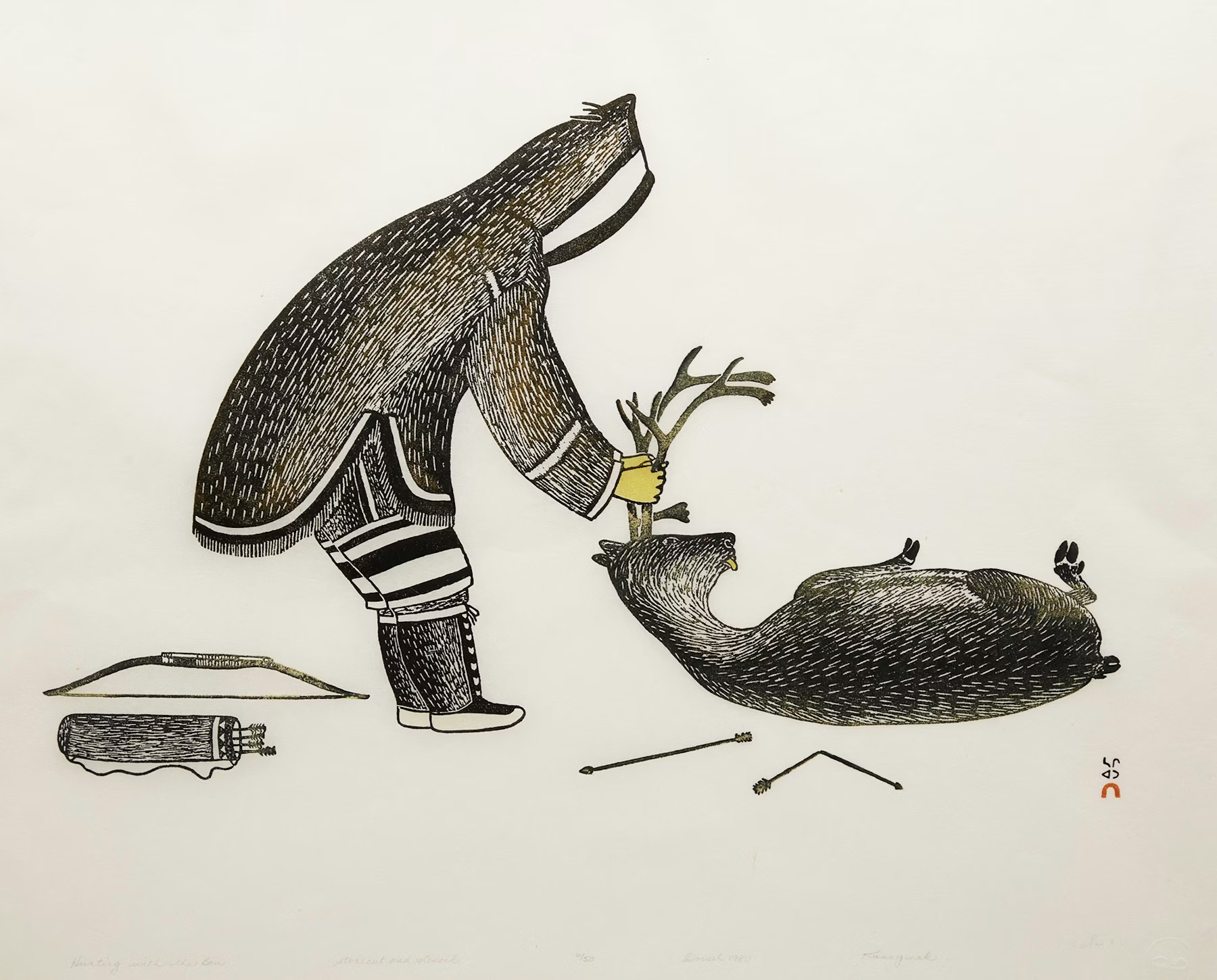 Hunting With Bow - print by Inuit artist Kananginak Pootoogook