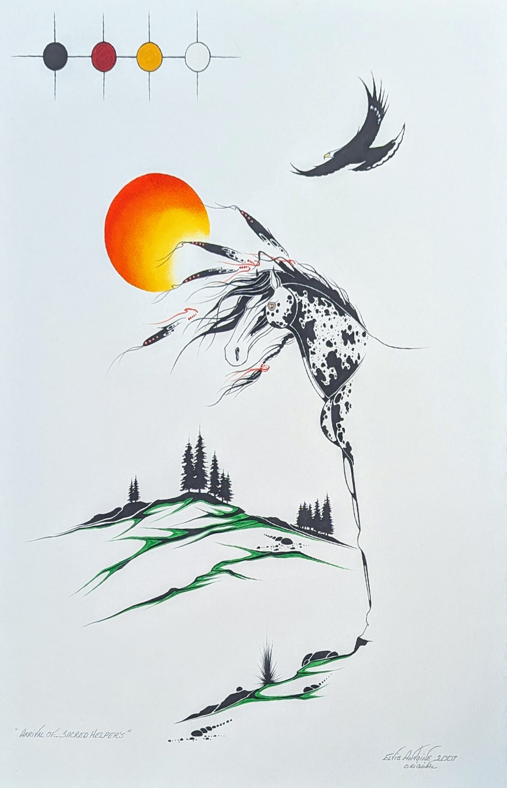 Arrival of Sacred's Helpers - painting by Indigenous artist Elvis Antoine - 2007
