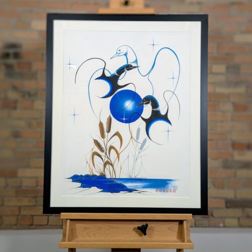 Untitled (three loons - right) painting by Indigenous artist Elvis Antoine