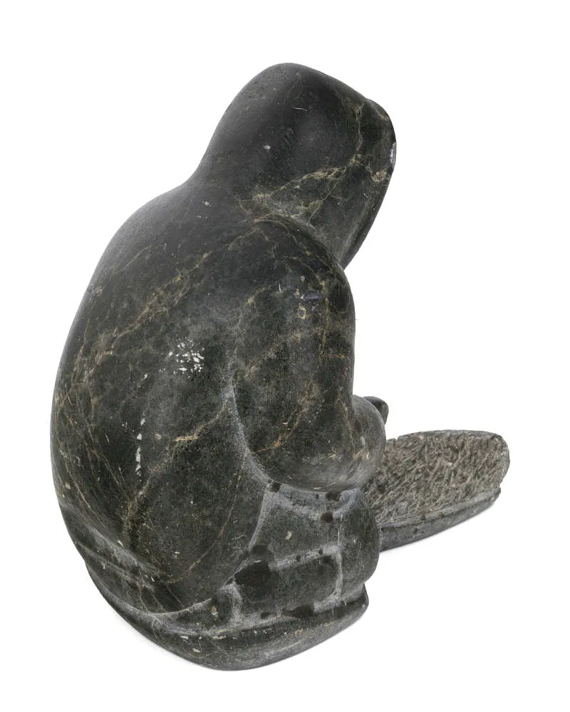 Man Carving a Qulliq (Kudlik) - sculpture by Inuit artist Kalingo - view 4