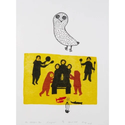 The Watchful Owl - print by Inuit artist Lucy Qinnuayuak - Cape Dorset