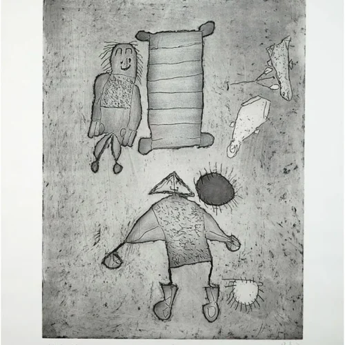 Falling Out of Bed - limited edition print by Inuit artist Sheojuk Etidlooie