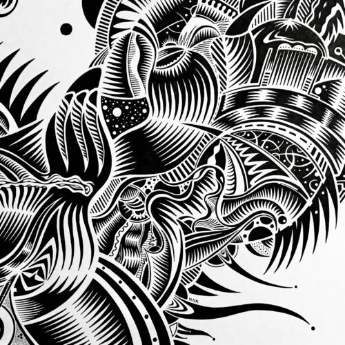 Inkling (could be a dragon) - ink drawing by Winnipeg artist Robert Pasternak