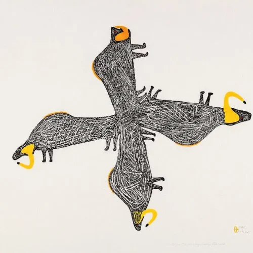 Musk-Oxen - print by Inuit artist Luke Anguhadluq from Baker Lake