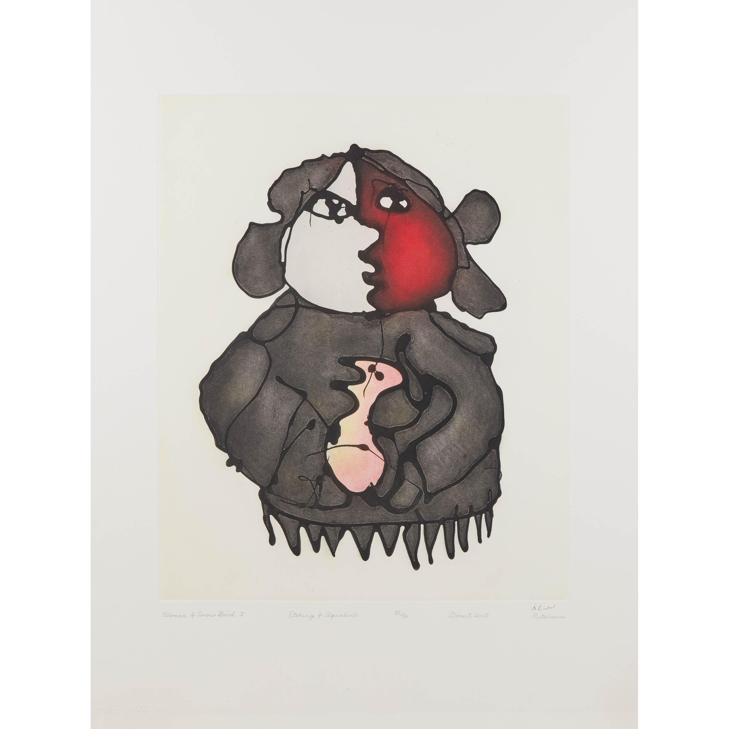 Woman And Snow Bird II 2005 by Inuit artist Pitaloosie Saila Woman and Snow Bird 2 - print by Inuit artist Pitaloosie Saila