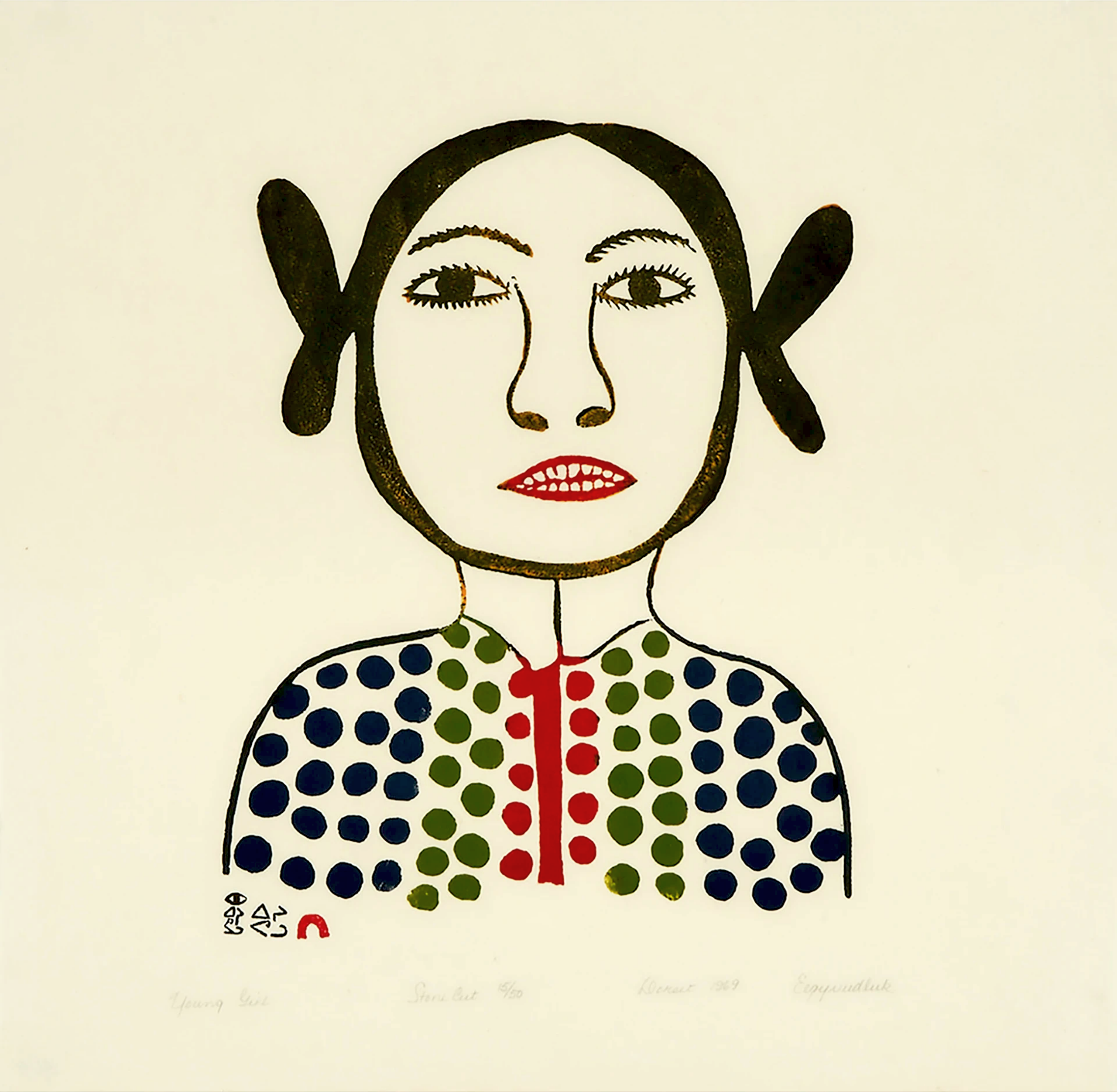 young-girl-Egevadluq Ragee-1969- Young Girl - print by Inuit artist Egevadluq Ragee - 1969