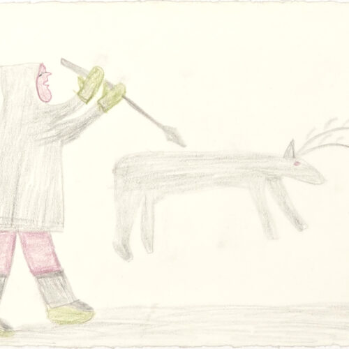 Untitled drawing (Inuit hunter & Caribou) by Mary Anowtalik